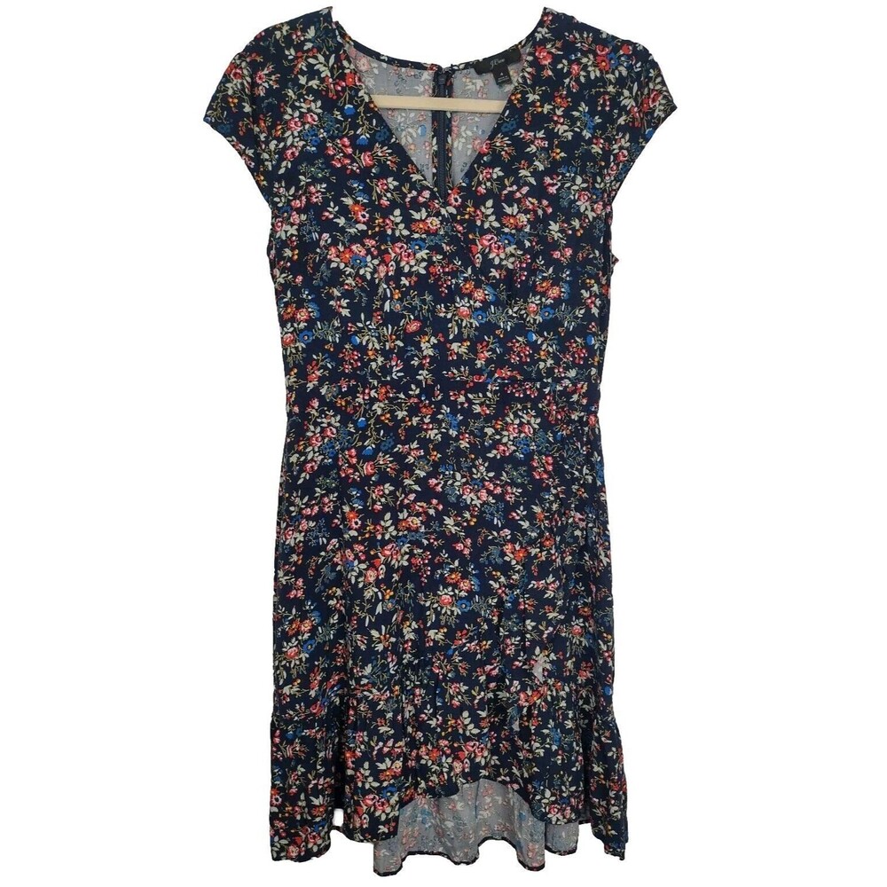 J Crew Ruffle Front Mini Dress Floral Viscose Size 4 Navy Flowy Flirty Girly